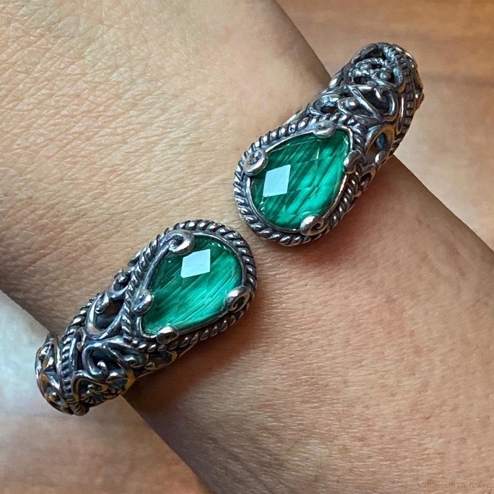Carolyn Pollack Sterling Malachite Doublet Decorated Hinged Bracelet For Women